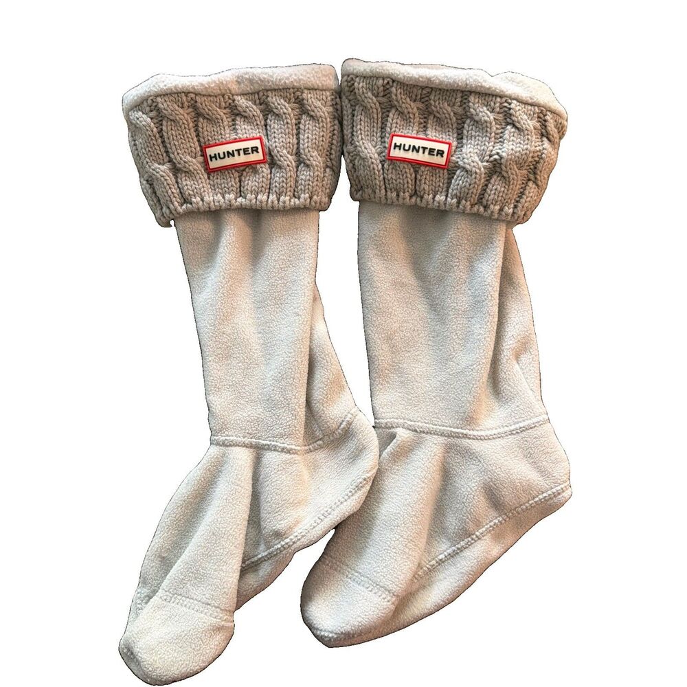 Hunter Fleece Rain Boot Liners Large Beige Knit Crochet Cuff Inserts Tall